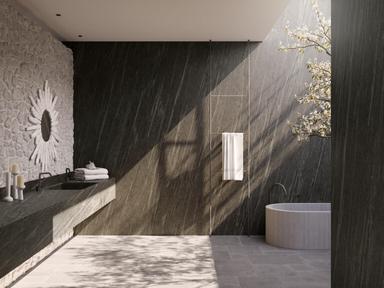 La gamma Neolith Atmosphere ideale per rivestimenti ispirati alla natura nell’ambiente bagno